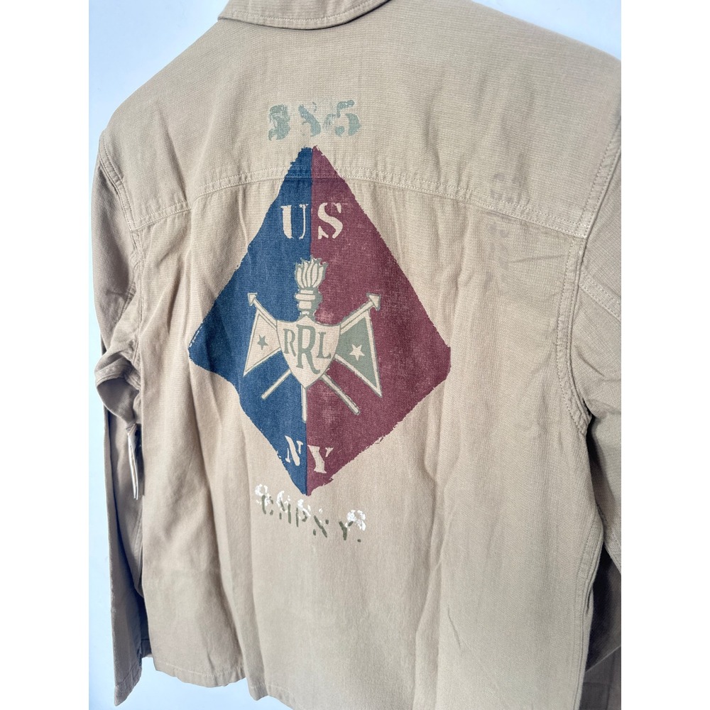 RRL Double RL Dobby Graphic Overshirt Military Stencil Tan Sanforized Jacket M - Picture 5 of 12